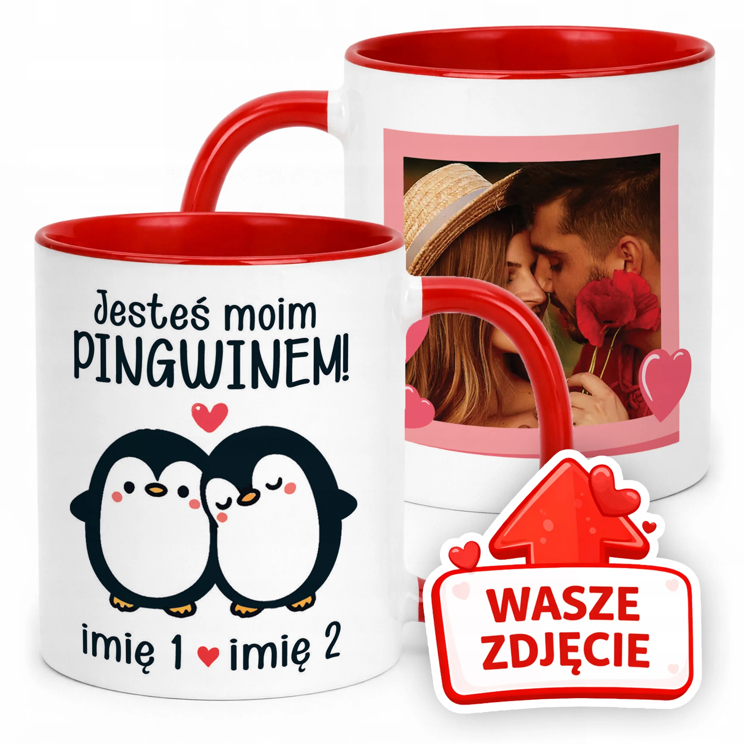 Kubek Czerwony Z Własnym Zdjęciem Imionami Serce Walentynki Prezent