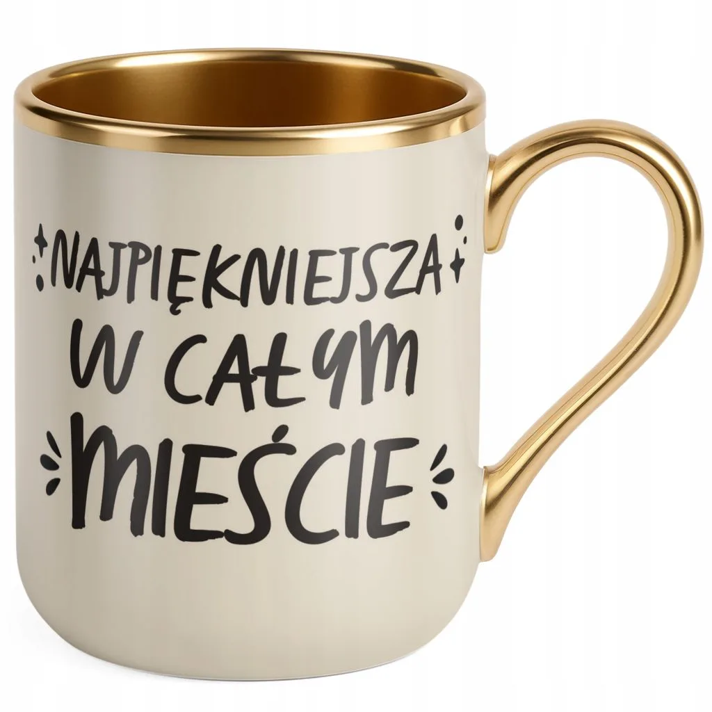 Kubek Premium Złoty Ecru Personalizowany Dzień Kobiet Zabawny
