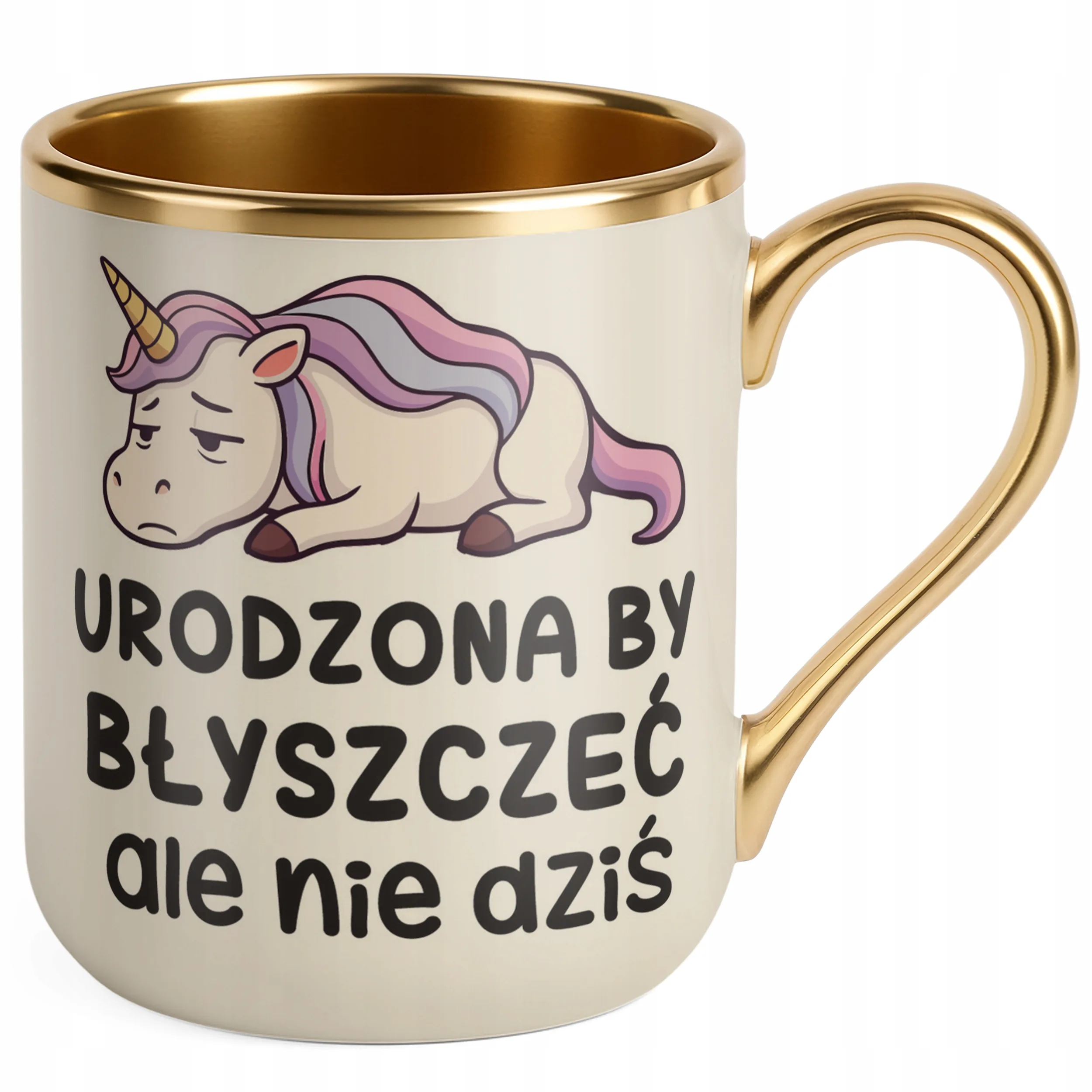 Kubek Premium Złoty Ecru Urodzona By Byszczeć Śmieszny Zabawny