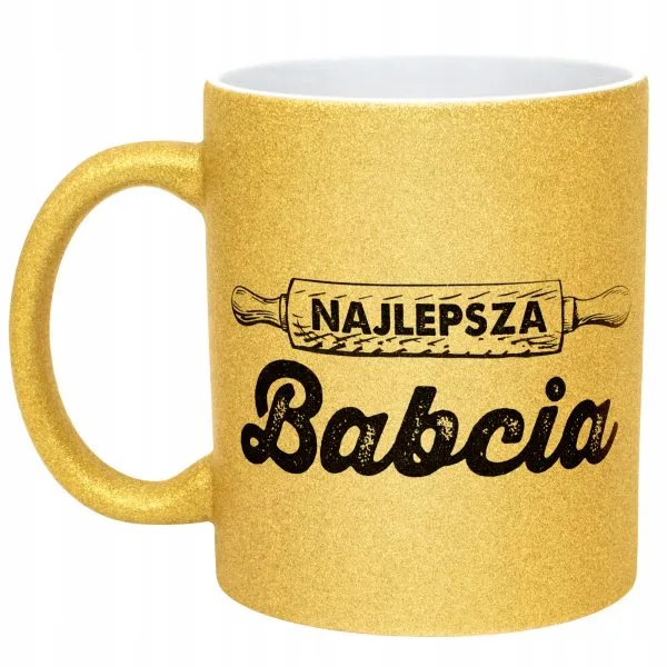 Złoty kubek brokatowy Dzień Babci Dla Babci Prezent Upominek