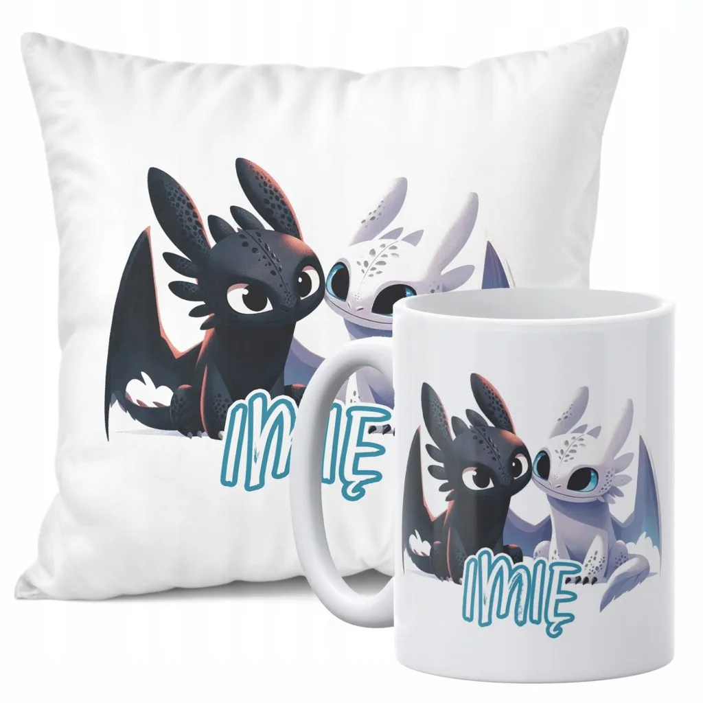 Zestaw Personalizowany Kubek + Poduszka 38×38 cm Szczerbatek Dla Dzieci