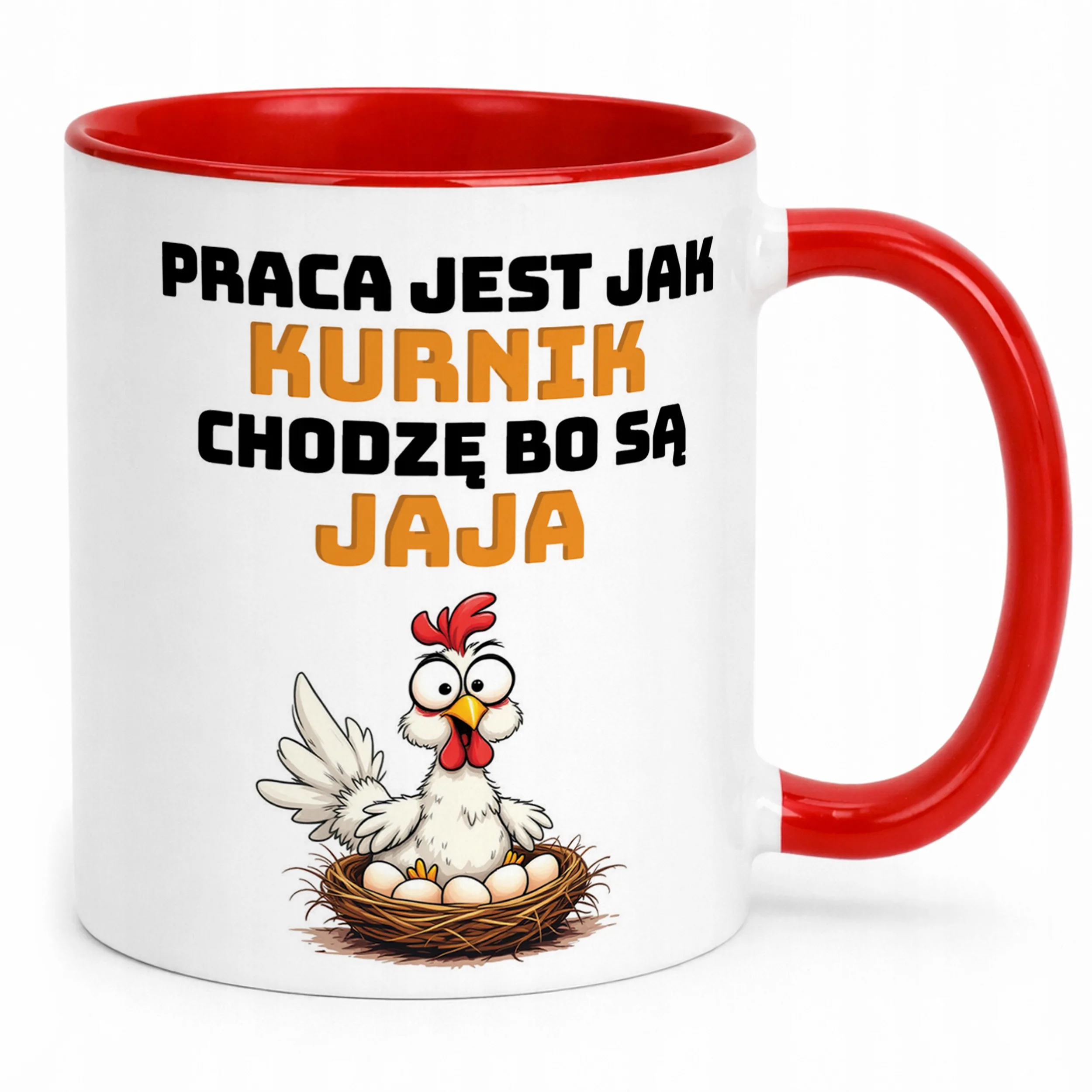 Kubek Czerwony Praca Jest Jak Kurnik Zabawny Prezent Praca