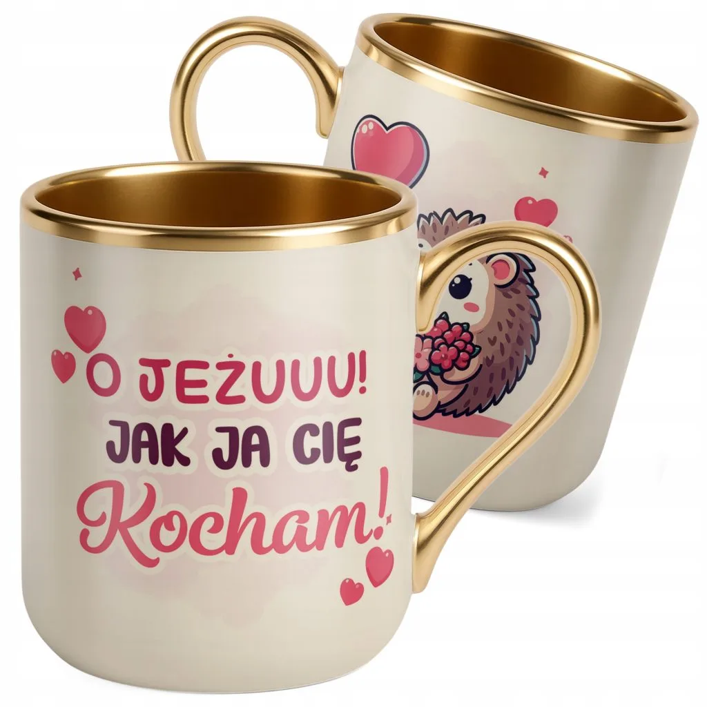 Kubek Premium Złoty Ecru Na Walentynki Kocham Cię Prezent Upominek