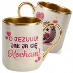 Kubek Premium Złoty Ecru Na Walentynki Kocham Cię Prezent Upominek