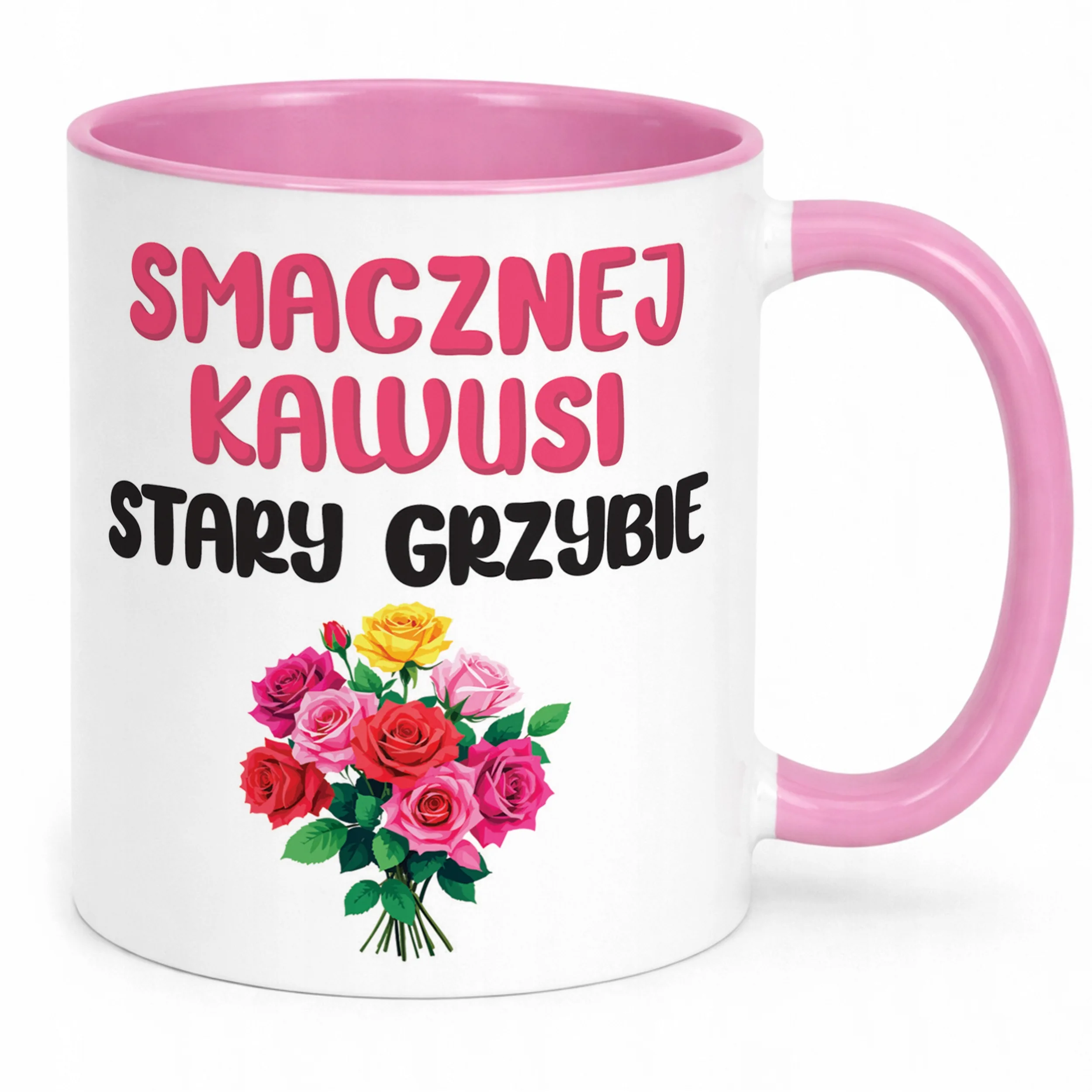 Kubek Różowy Smacznej Kawus Stary Grzybie Śmieszny Zabawny Prezent