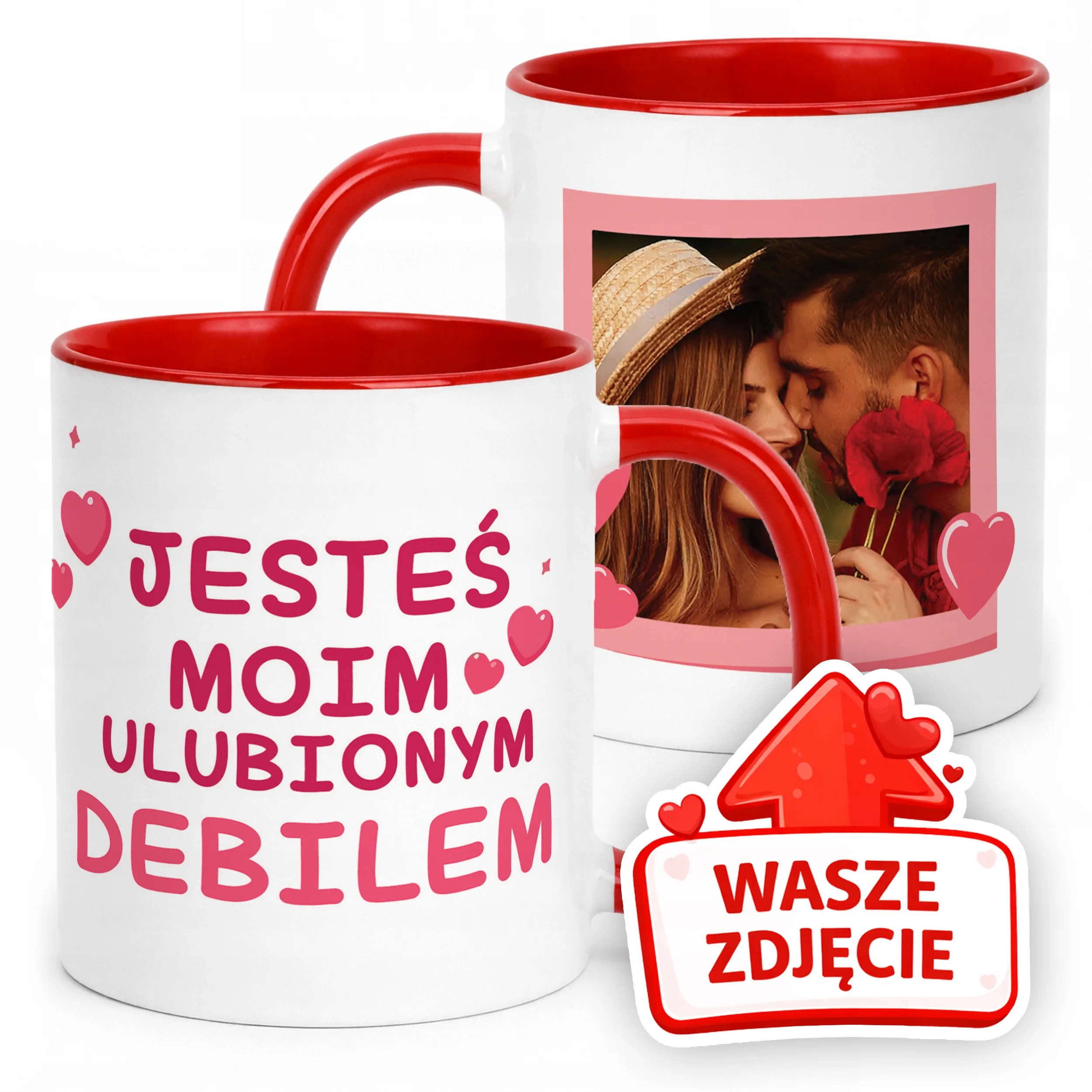 Kubek Czerwony Z Własnym Zdjęciem Serce Walentynki Prezent Upominek