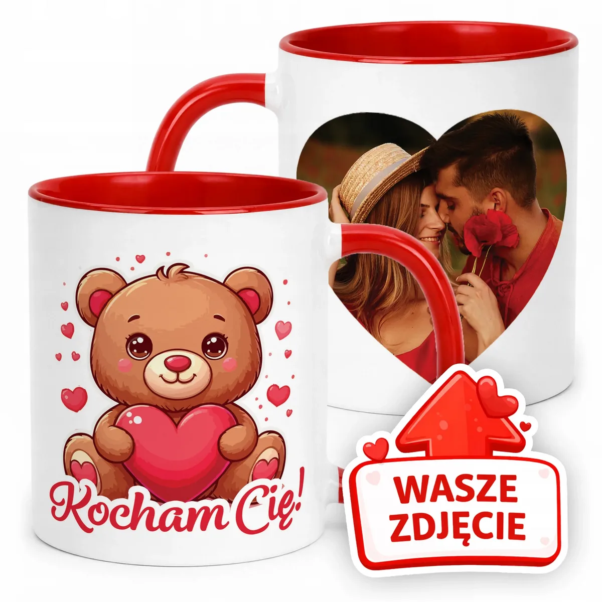 Kubek Czerwony Z Własnym Zdjęciem Serce Walentynki Prezent Upominek