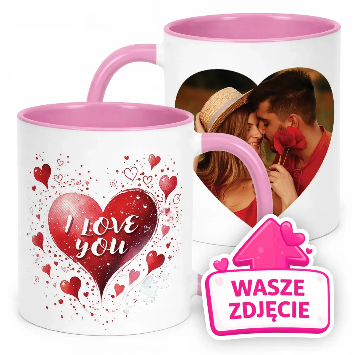 Kubek Różowy Z Własnym Zdjęciem Serce Walentynki Prezent Upominek