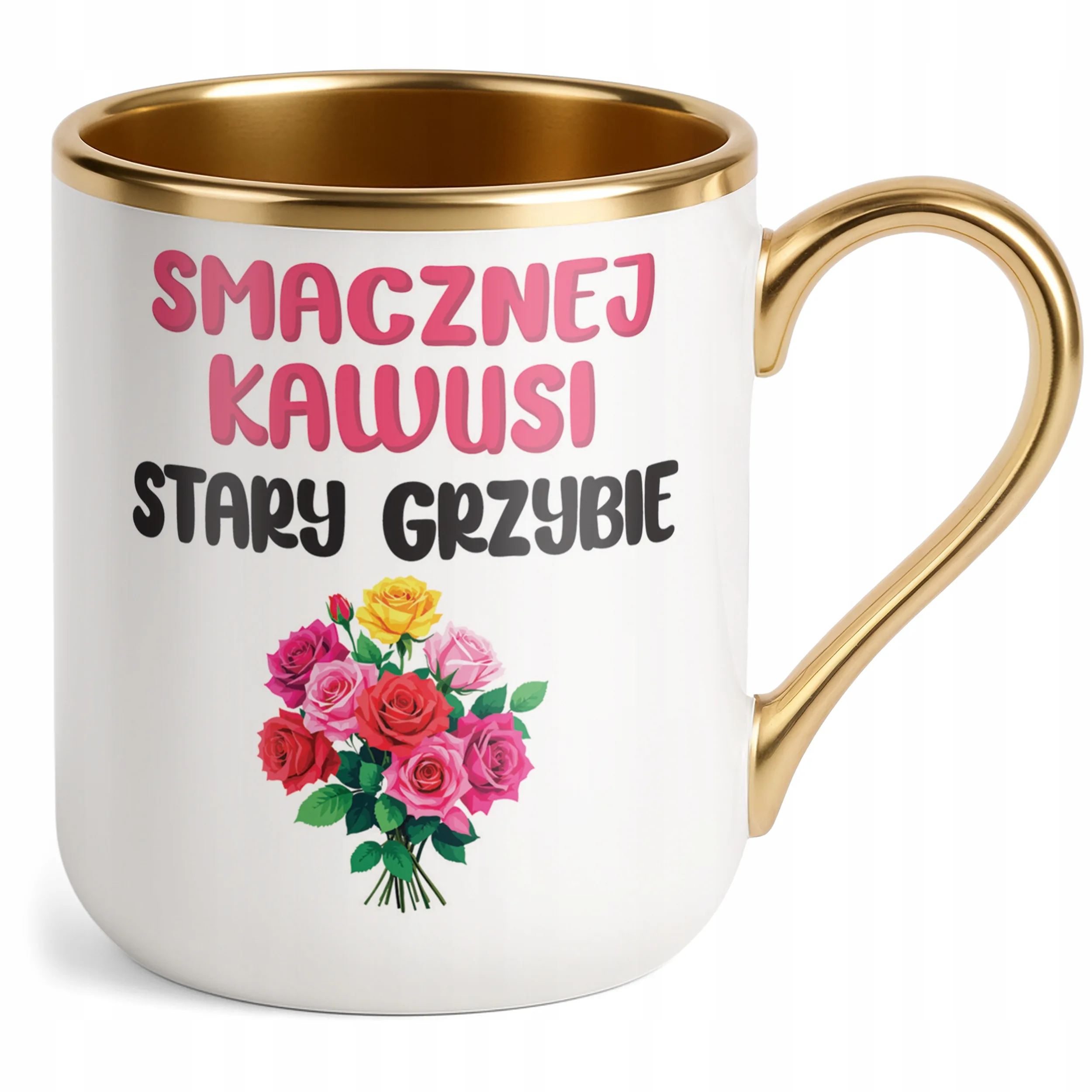 Kubek Premium Złoty Smacznej Kawusi Stary Grzybie Śmieszny Zabawny Prezent
