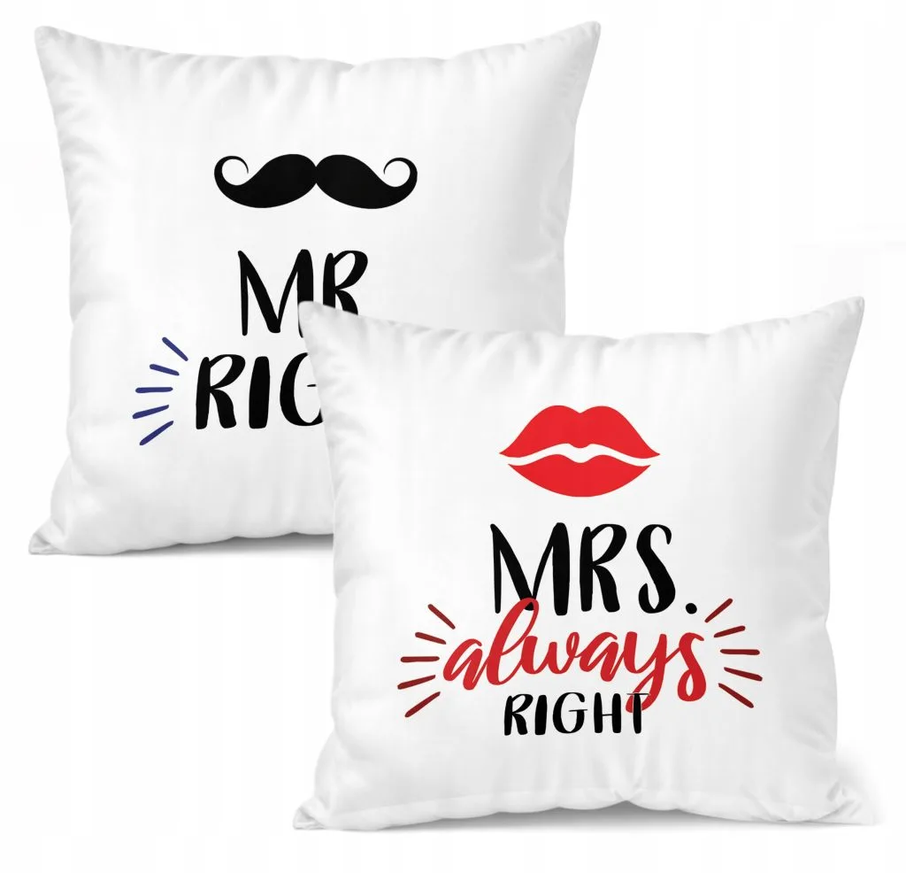 Zestaw Poduszek Walentynkowy Walentynek MR RIGHT & MRS ALWAYS RIGHT