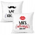 Zestaw Poduszek Walentynkowy Walentynek MR RIGHT & MRS ALWAYS RIGHT