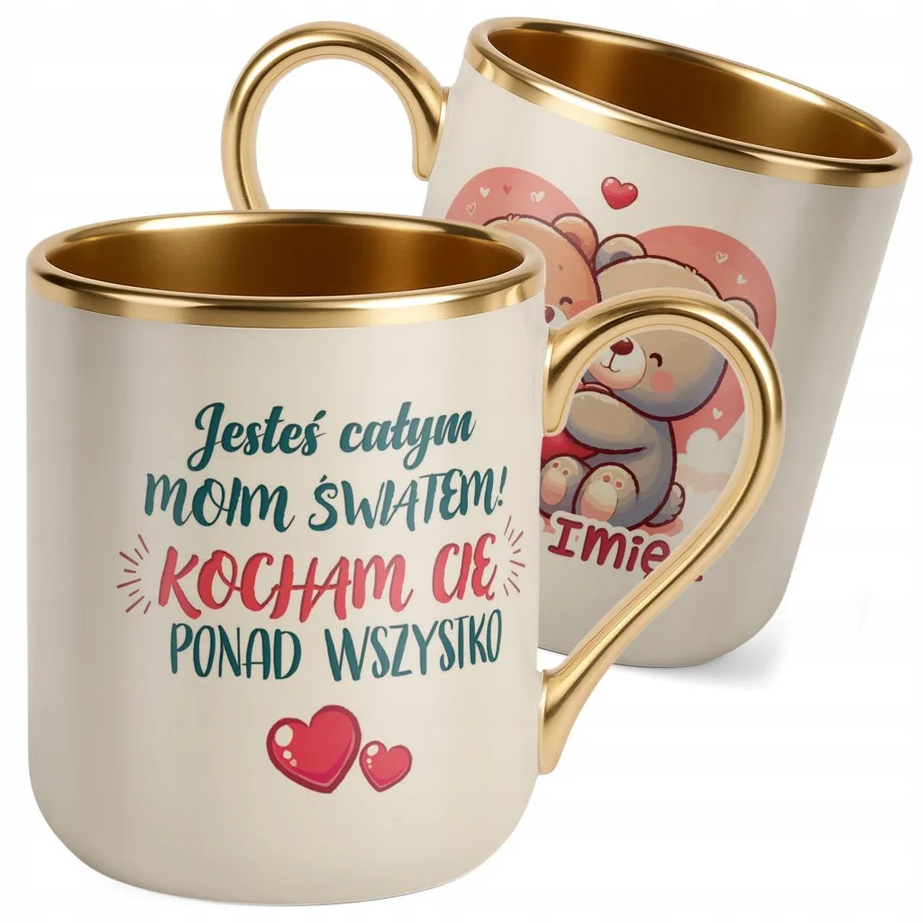 Kubek Premium Złoty Ecru Personalizowany Na Walentynki Kocham Cię