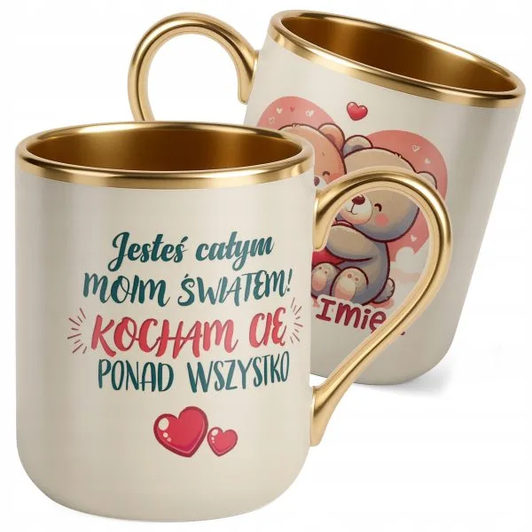 Kubek Premium Złoty Ecru Personalizowany Na Walentynki Kocham Cię
