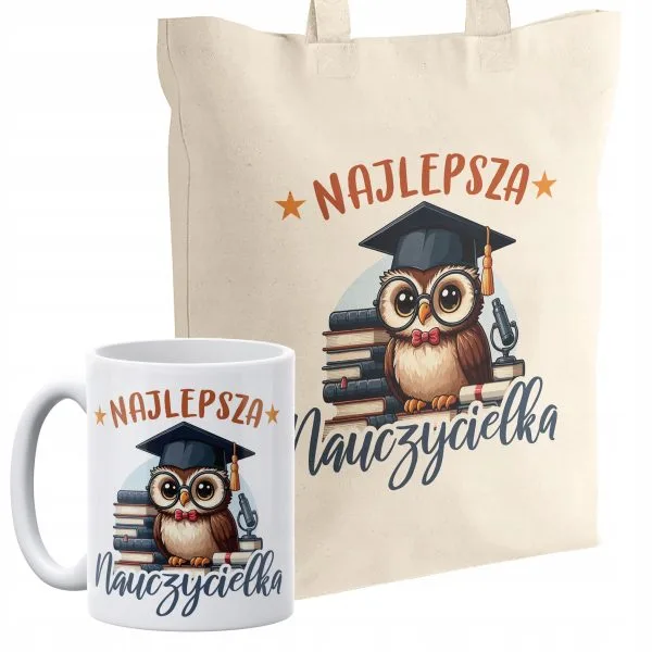Zestaw kubek + torba z dnem Najlepsza Nauczycielka Dzień Nauczyciela