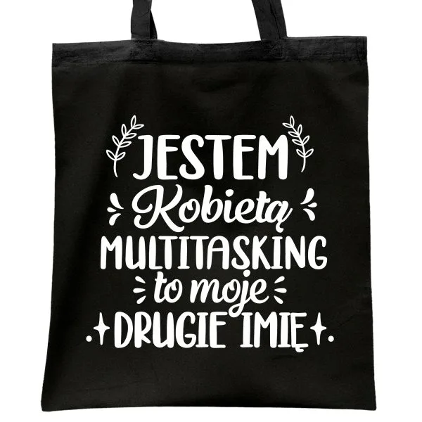 Torba bawełniana czarna na zakupy Dzień Kobiet Dla Kobiety Prezent