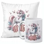 Zestaw Personalizowany Kubek + Poduszka 38×38 cm Z Imieniem Z Koniem Koń
