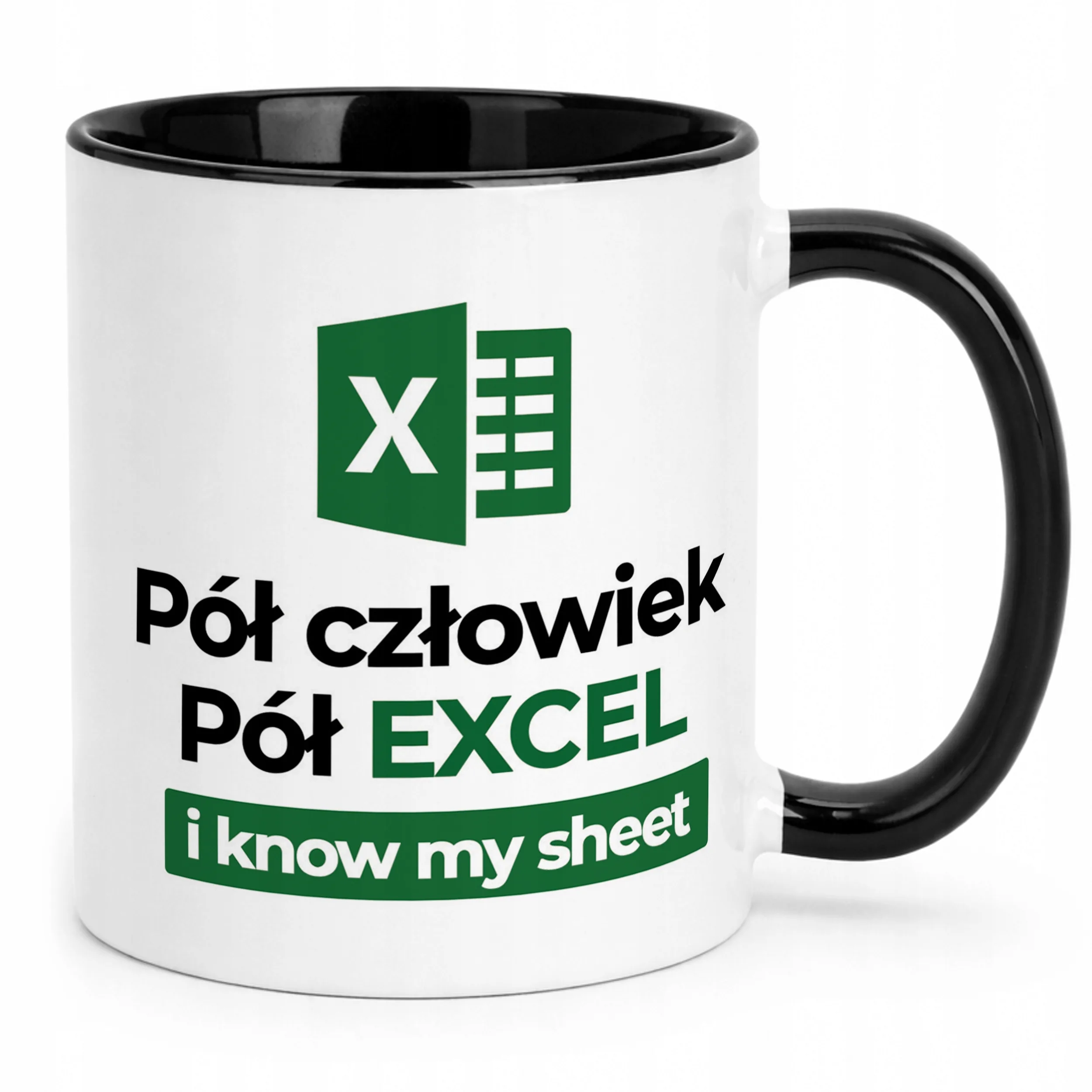 Kubek Czarny Pół Człowiek Pół Excel Zabawny Prezent Praca