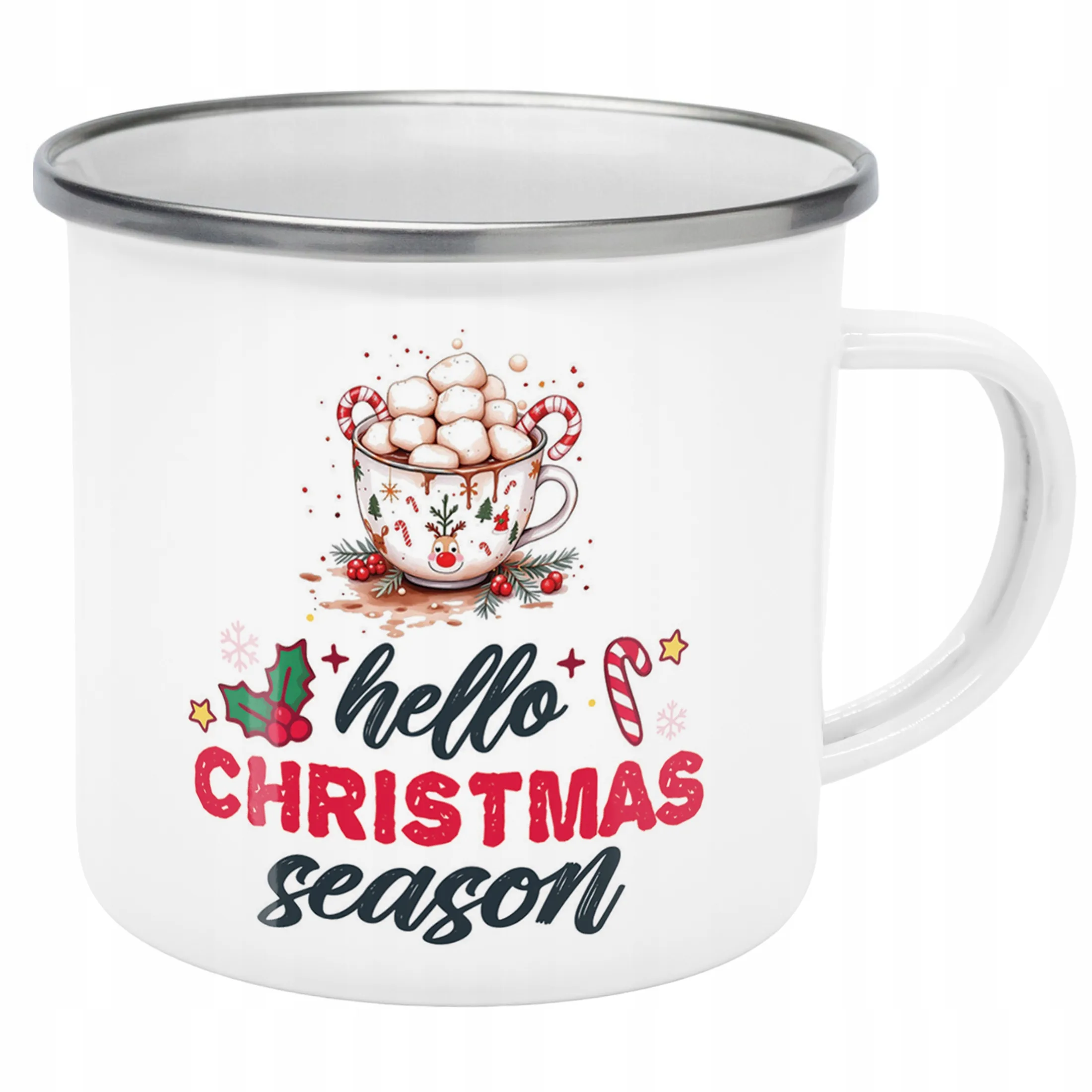 Emaliowany Kubek Garnuszek Świąteczny Hello Christmas Boże Narodzenie