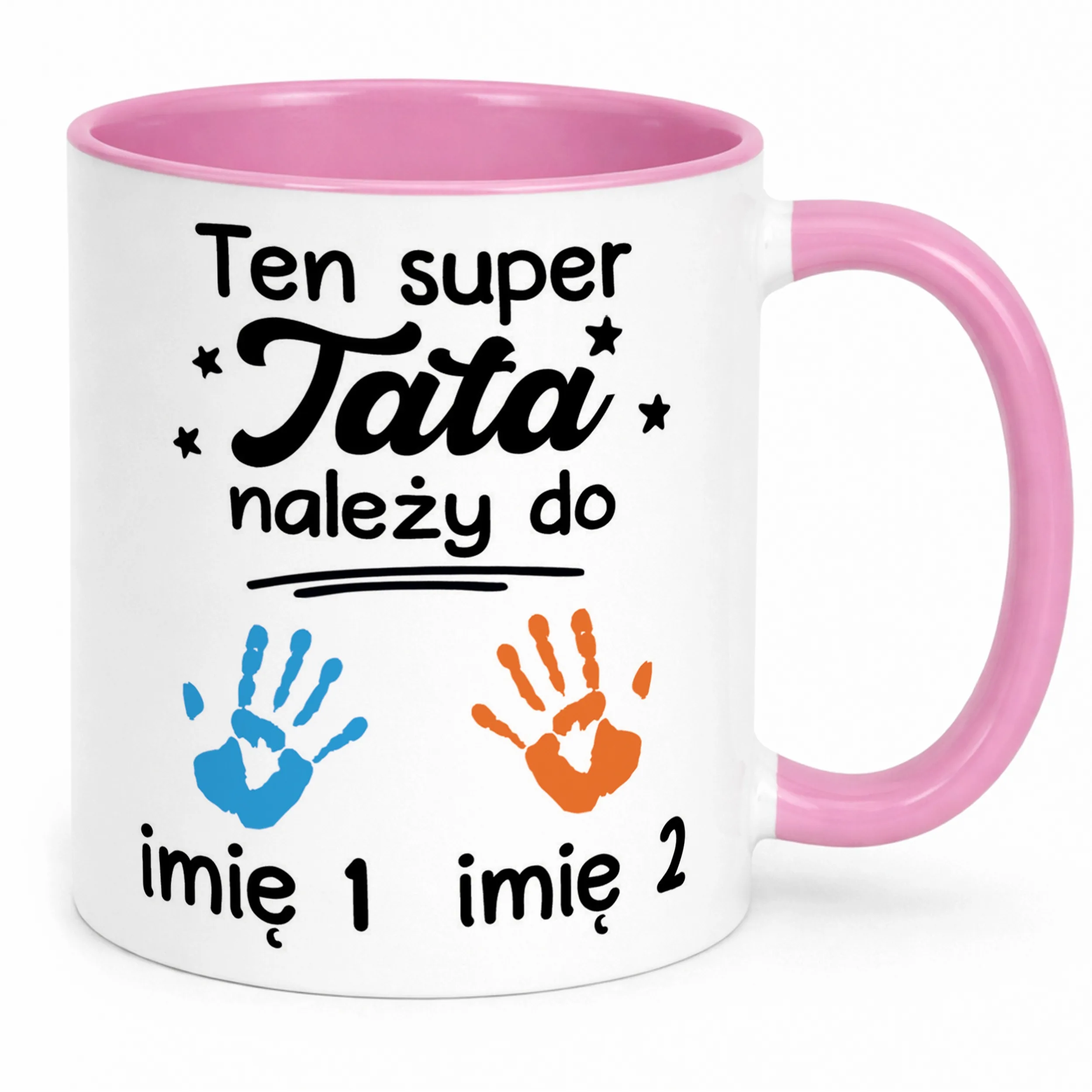 Kubek Różowy Personalizowany Dzień Ojca Tata Należy Do 2 Dzieci