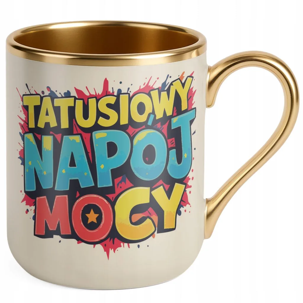Kubek Premium Złoty Ecru Dzień Ojca Dla Taty Tatusiowy Napój Mocy Prezent