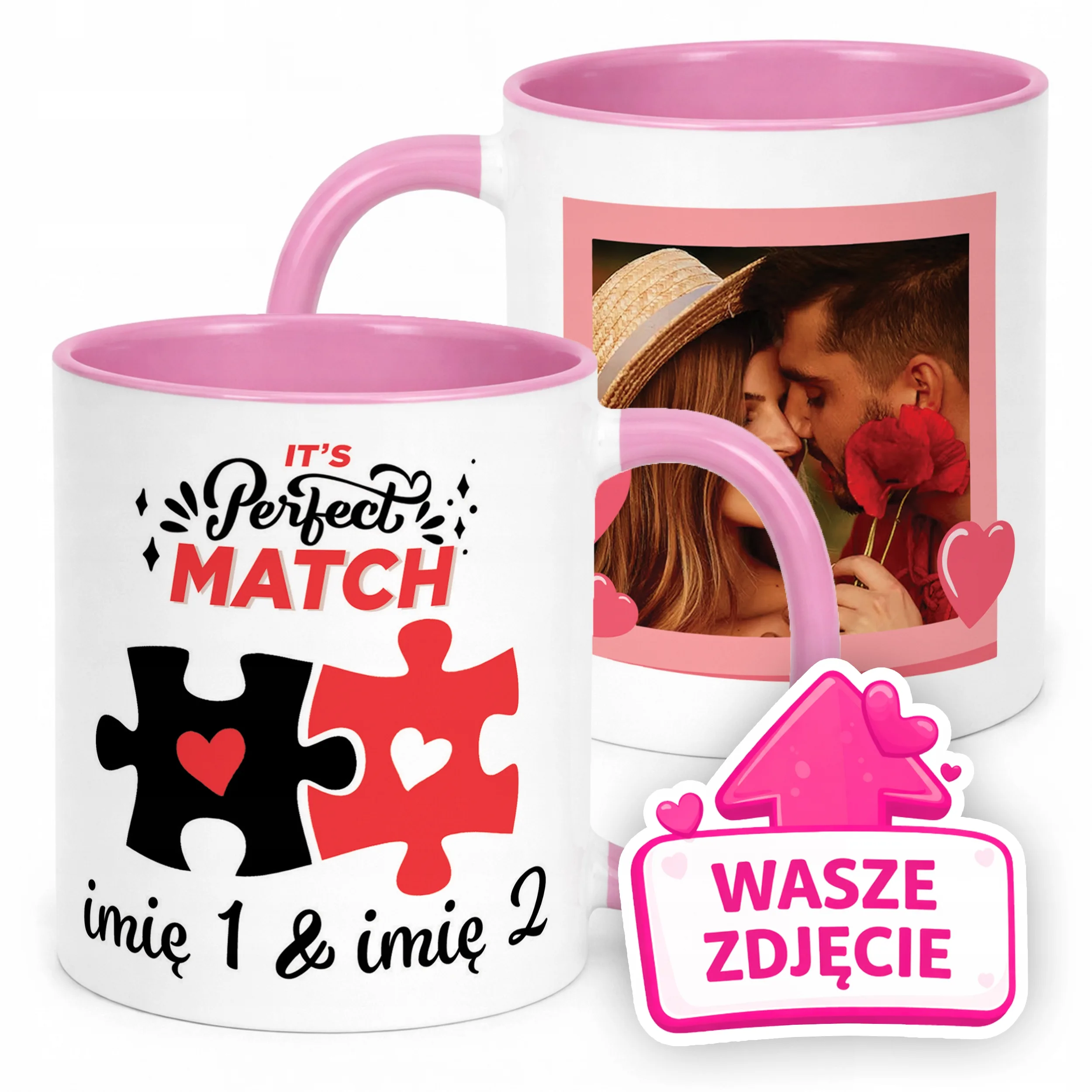 Kubek Różowy Z Własnym Zdjęciem Imionami Serce Walentynki Prezent