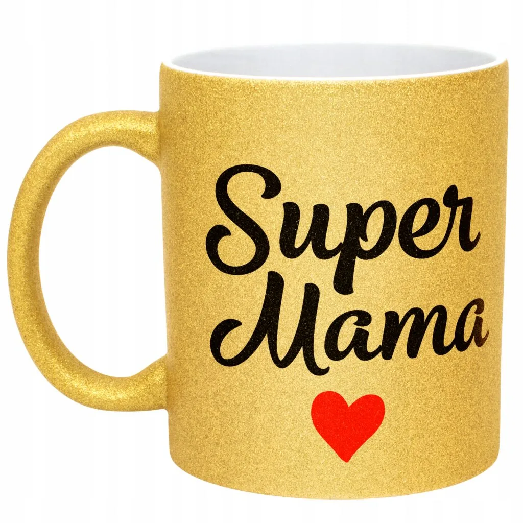 Złoty kubek brokatowy Dzień Matki Dla Mamy Upominek Super Mama