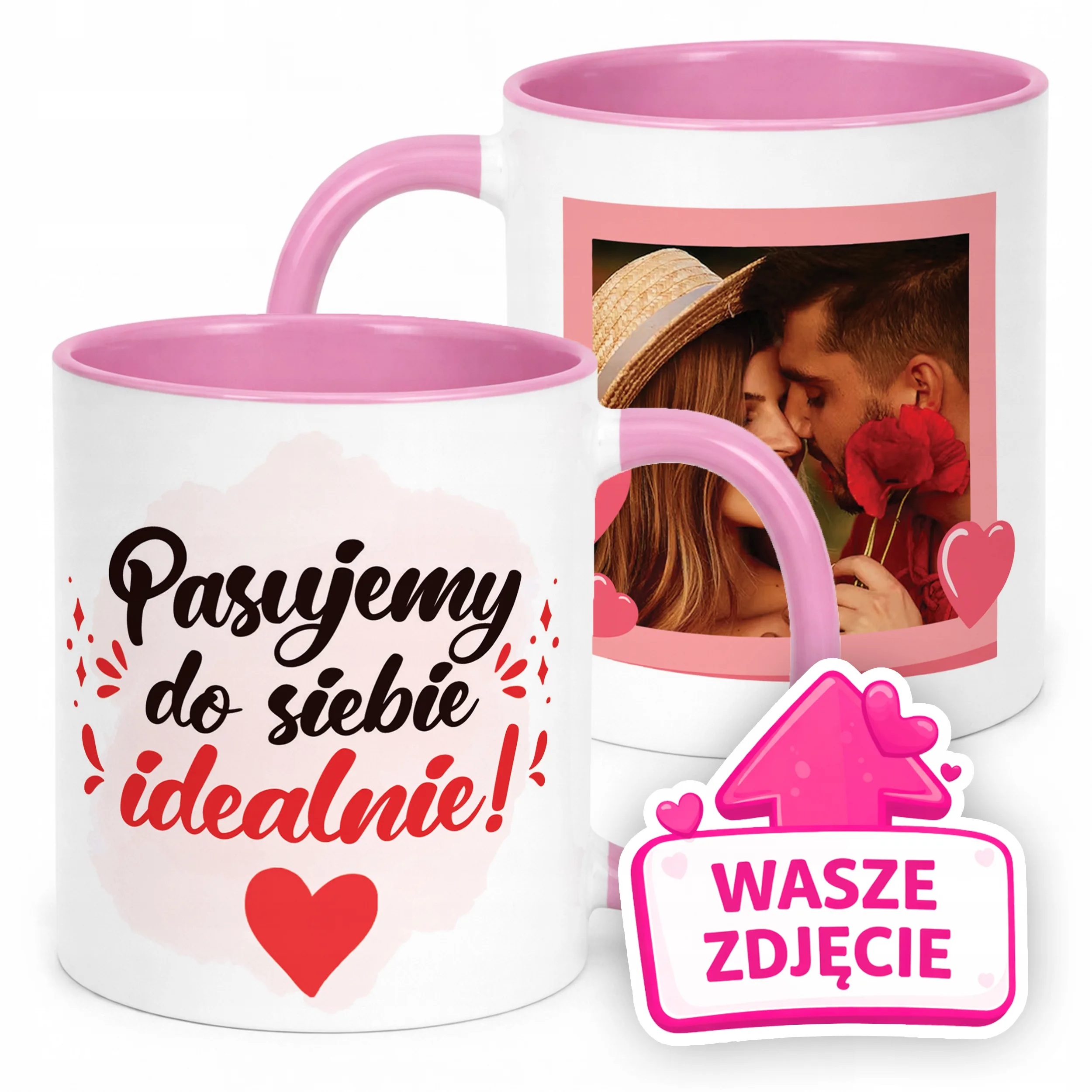Kubek Różowy Z Własnym Zdjęciem Serce Walentynki Prezent Upominek
