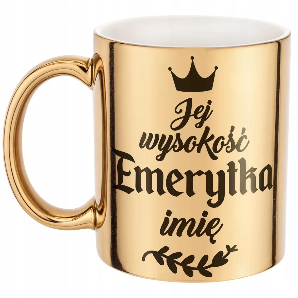 Złoty Kubek ceramiczny Personalizowany z okazji Emerytury Dla Emerytki