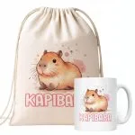 Zestaw Kubek + Plecak Kapibara Capybara Zwierzak Słodki Dla Dzieci Prezent