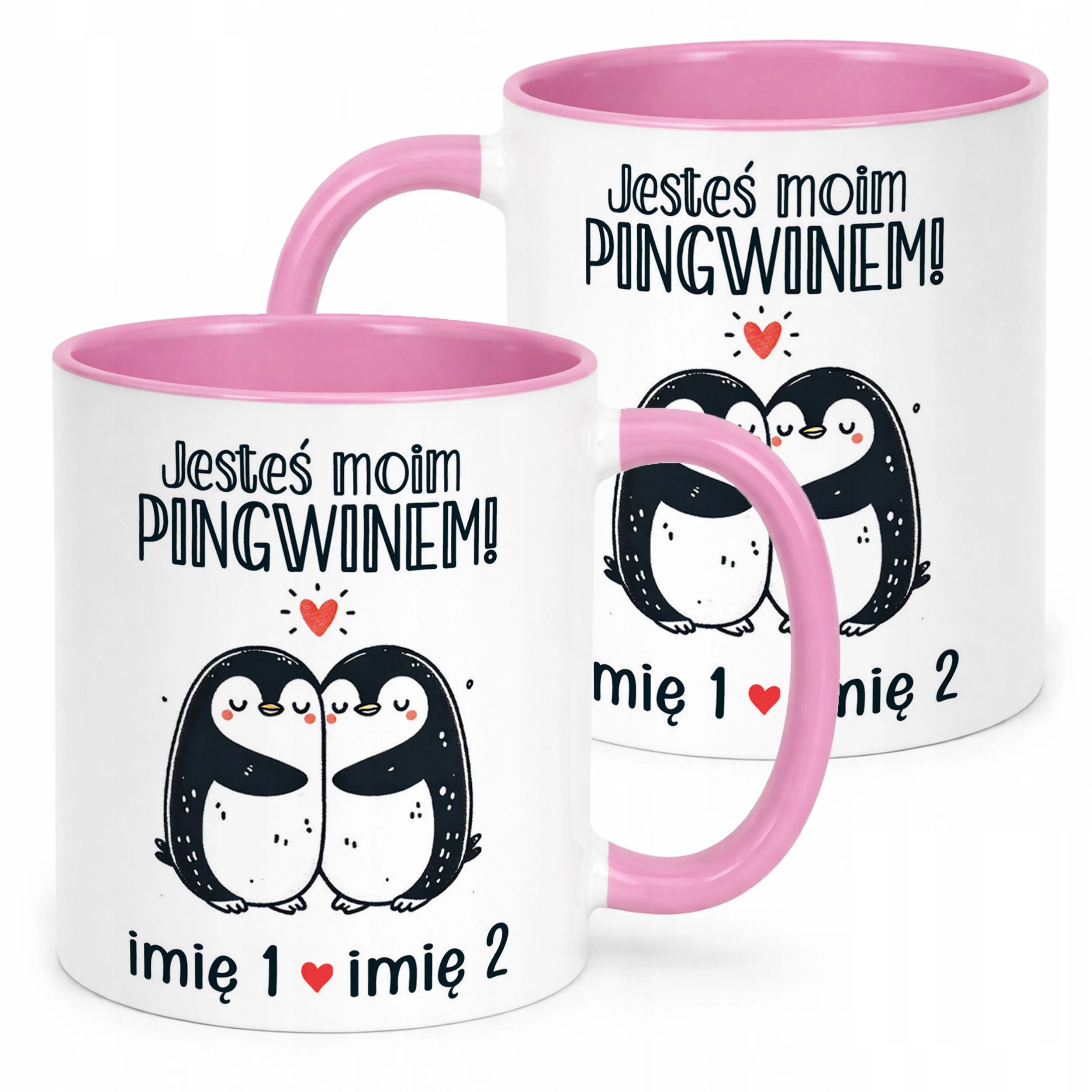 Kubek Różowy Personalizowany Serce Walentynki Prezent Upominek