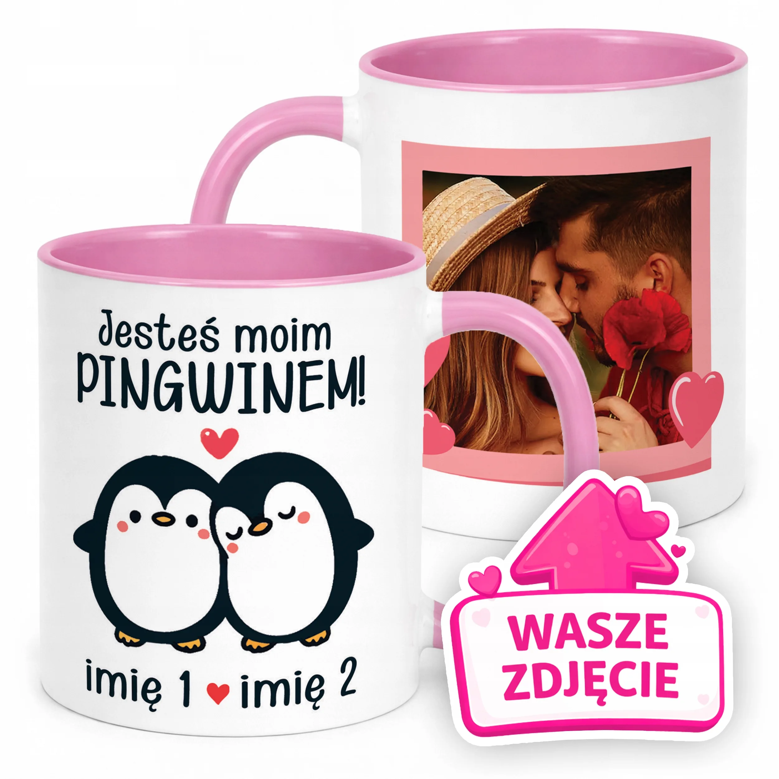 Kubek Różowy Z Własnym Zdjęciem Imionami Serce Walentynki Prezent