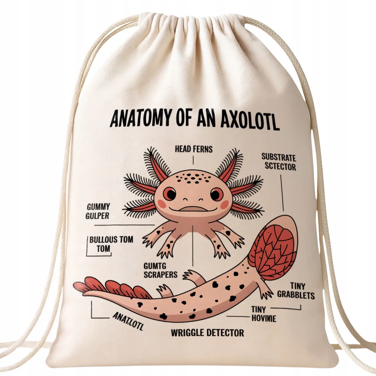 Worek bawełniany naturalny ecru Aksolotl Axolotl Różowy Zwierzak Viral HIT