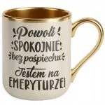 Kubek Premium Złoty Ecru Z okazji Emerytury Dla Emeryta Emerytki Prezent