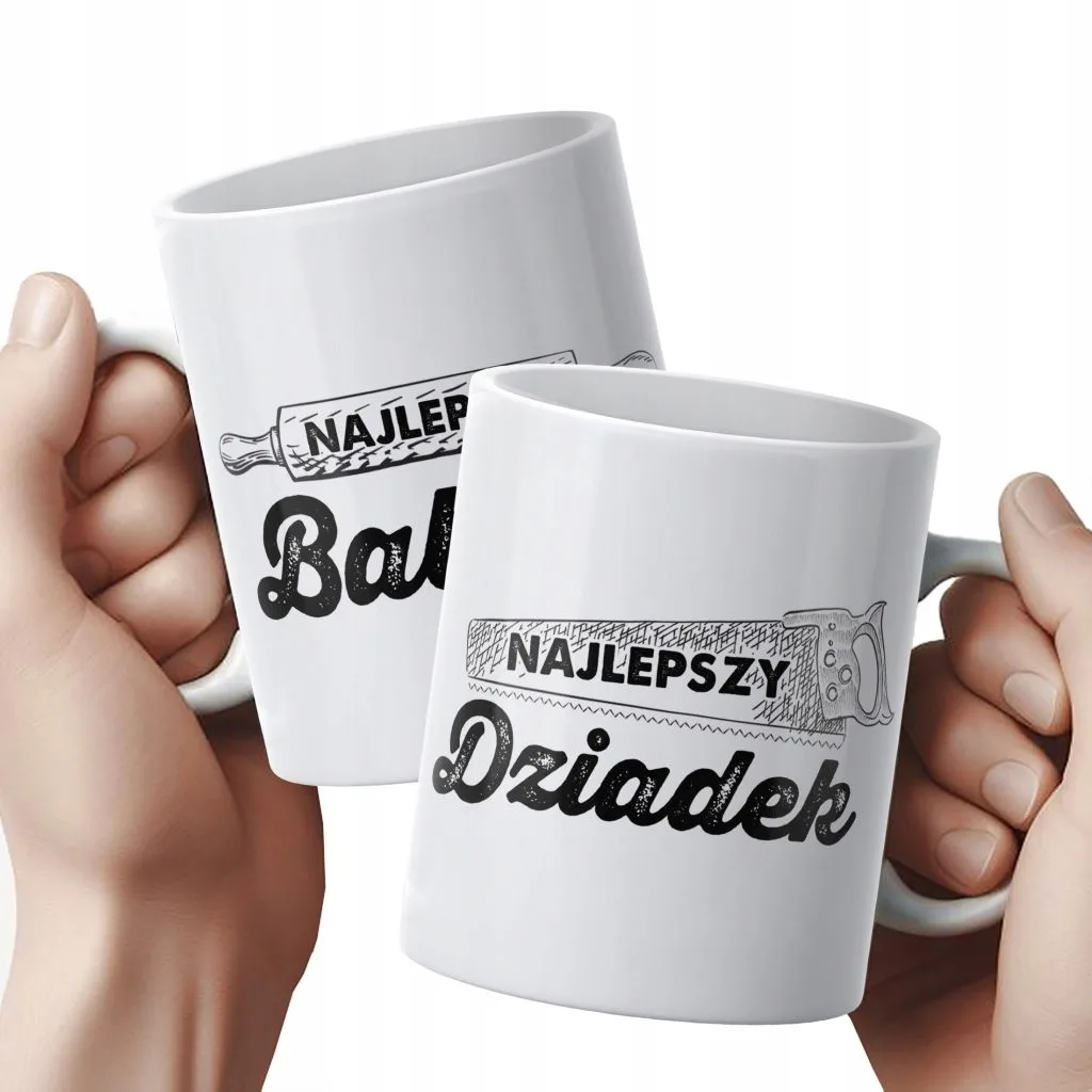 Zestaw Kubków Ceramicznych 330 ml Dzień Babci i Dziadka Prezent Najlepsi