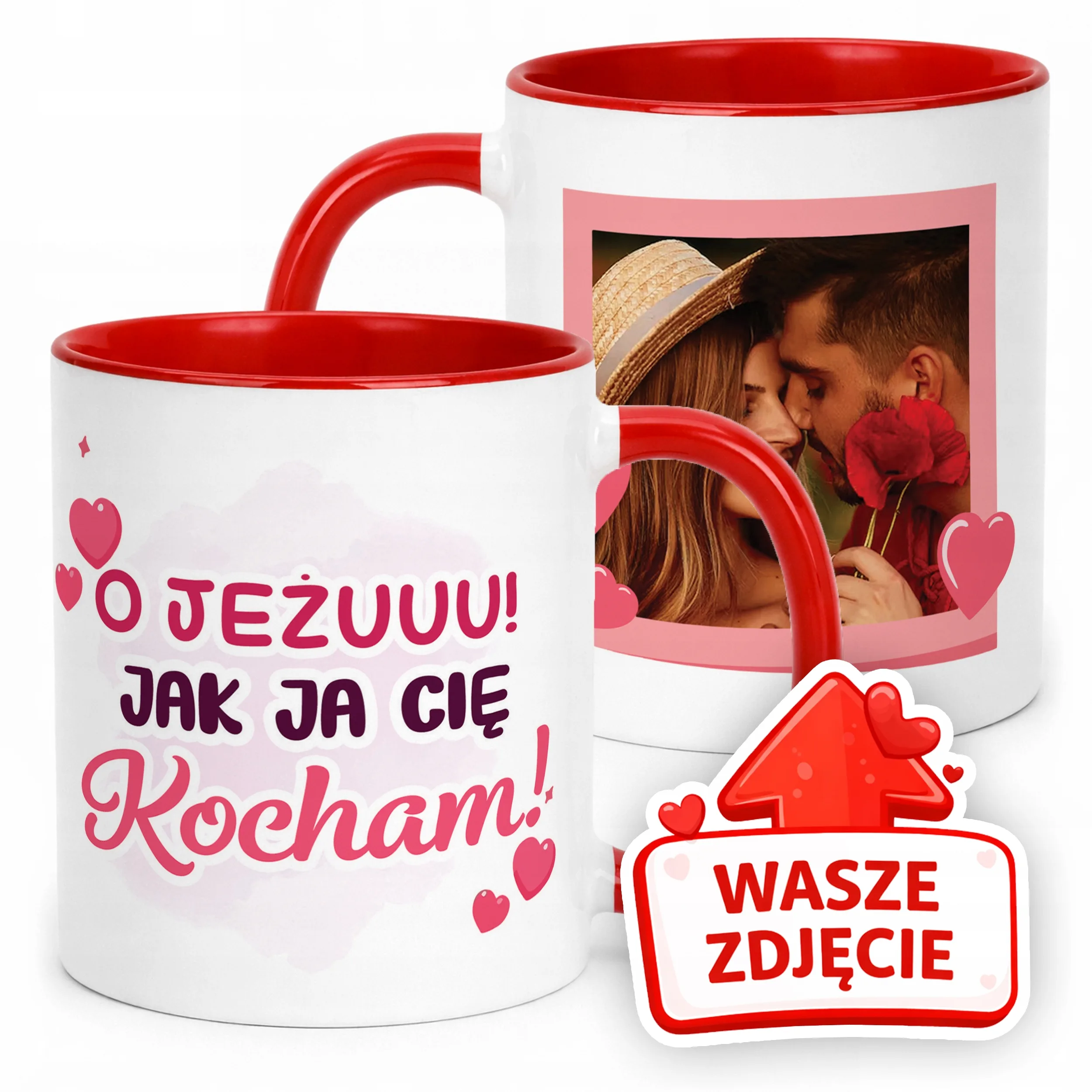 Kubek Czerwony Z Własnym Zdjęciem Serce Walentynki Prezent Upominek