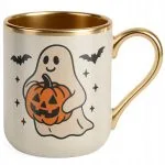 Kubek Premium Złoty Ecru Halloween Jesień Dynia Duch Prezent Upominek