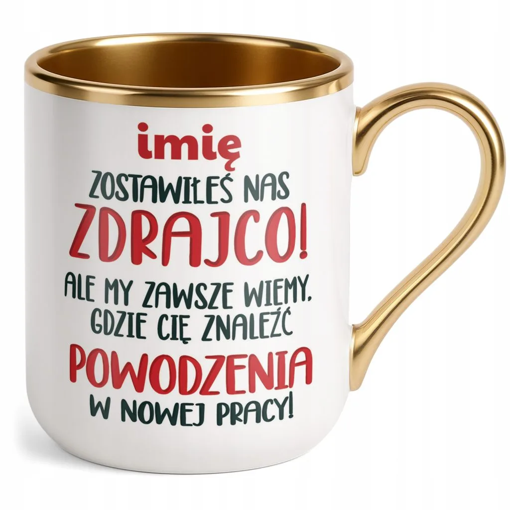 Kubek Premium Złoty Personalizowany Pożeganie Odejście z Pracy Dla Kolegi