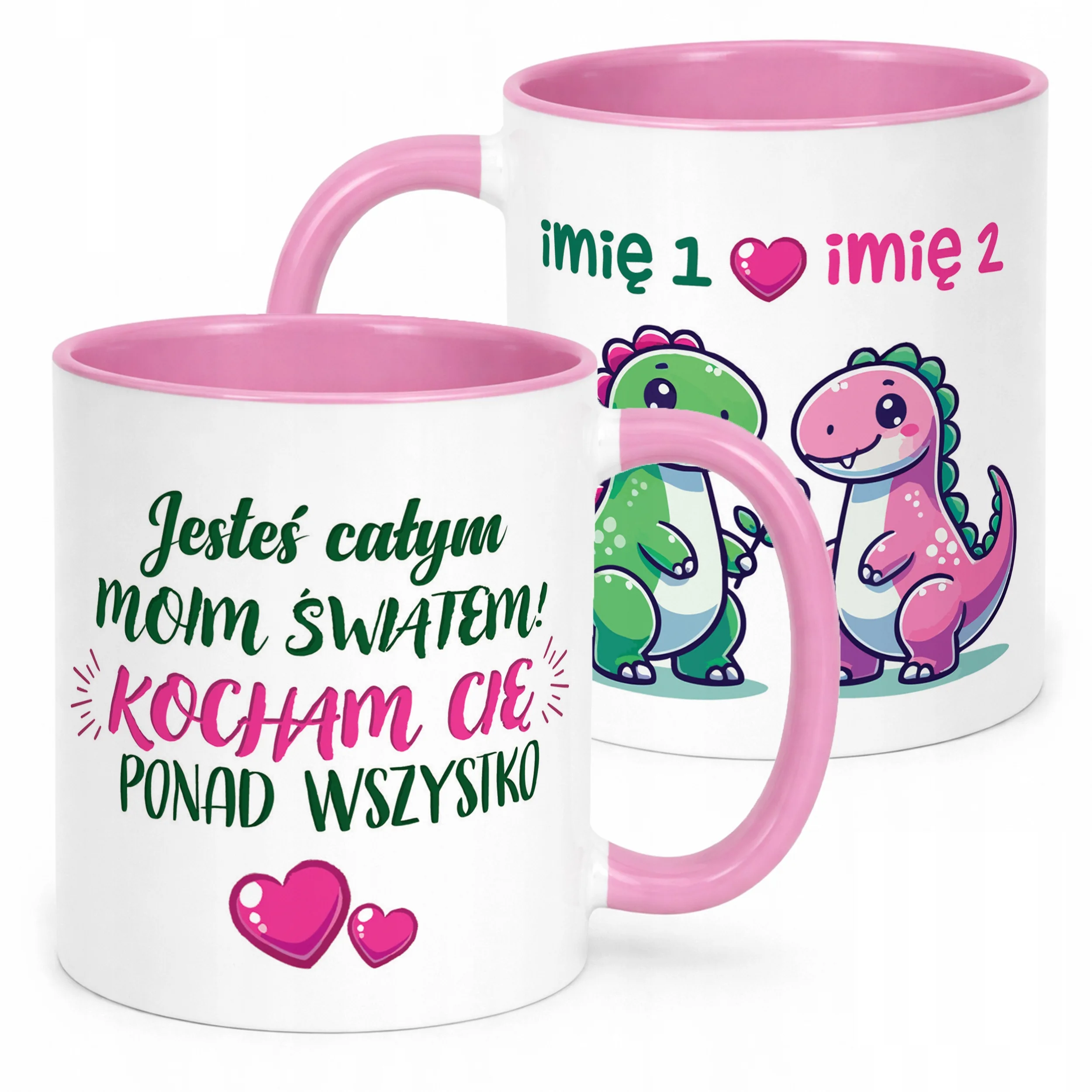 Kubek Różowy Personalizowany Serce Walentynki Prezent Upominek