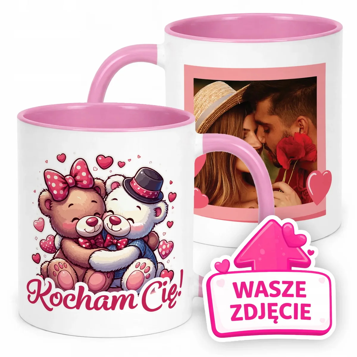 Kubek Różowy Z Własnym Zdjęciem Serce Walentynki Prezent Upominek