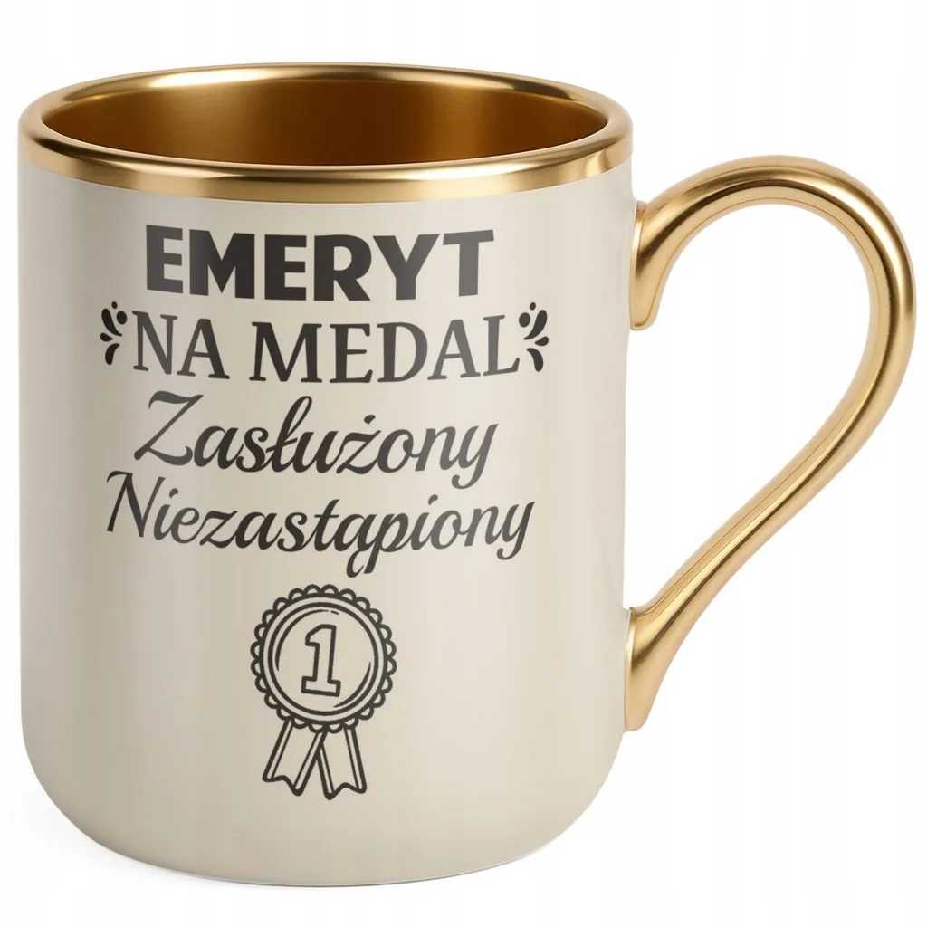 Kubek Premium Złoty Ecru Z okazji Emerytury Dla Emeryta Prezent