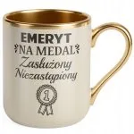 Kubek Premium Złoty Ecru Z okazji Emerytury Dla Emeryta Prezent