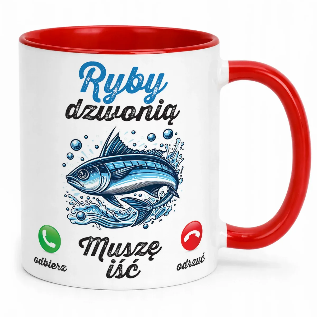 Kubek Czerwony Ryby Dzwonią Dla Wędkarza Prezent Upominek