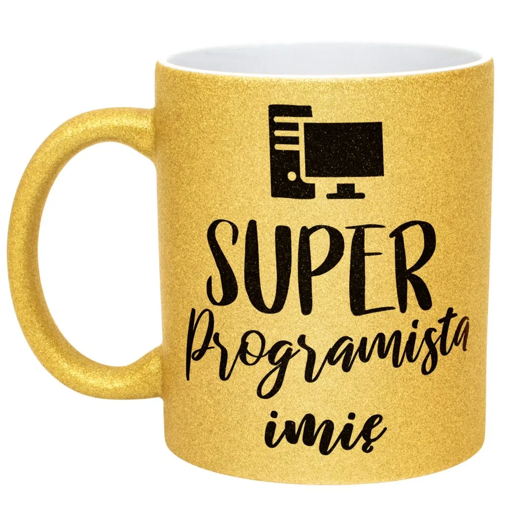 Złoty kubek brokatowy Personalizowany Super Programista Prezent Upominek