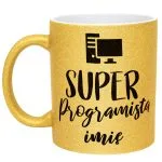 Złoty kubek brokatowy Personalizowany Super Programista Prezent Upominek