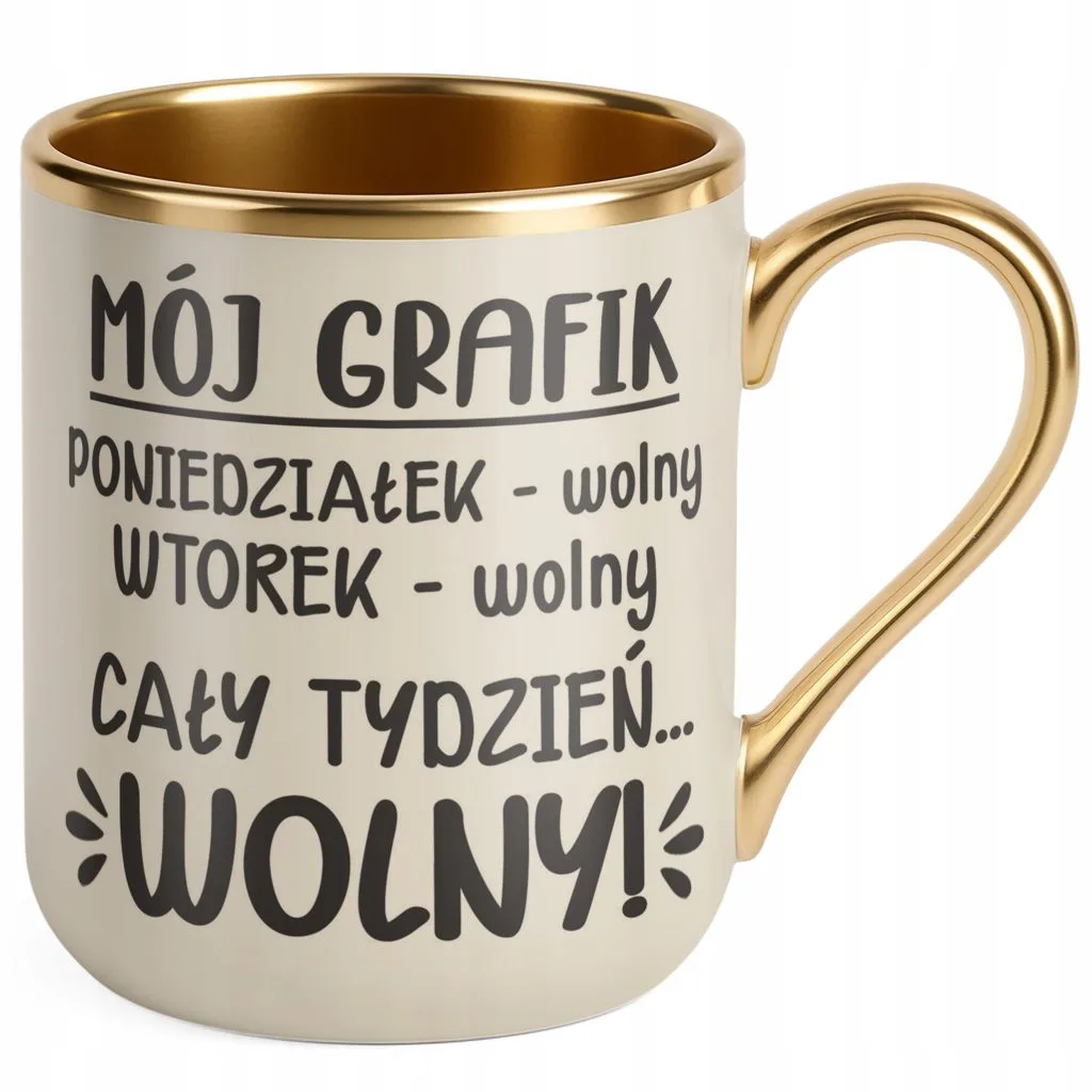 Kubek Premium Złoty Ecru Z okazji Emerytury Dla Emeryta Emerytki Prezent