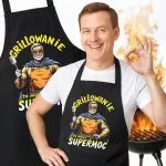 Bawełniany Czarny Fartuch Kuchenny Grillowanie Moja Supermoc Z Nadrukiem