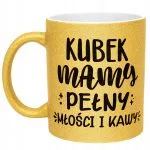 Złoty kubek brokatowy Dzień Matki Dla Mamy Kubek Pełny Kawy i Miłości