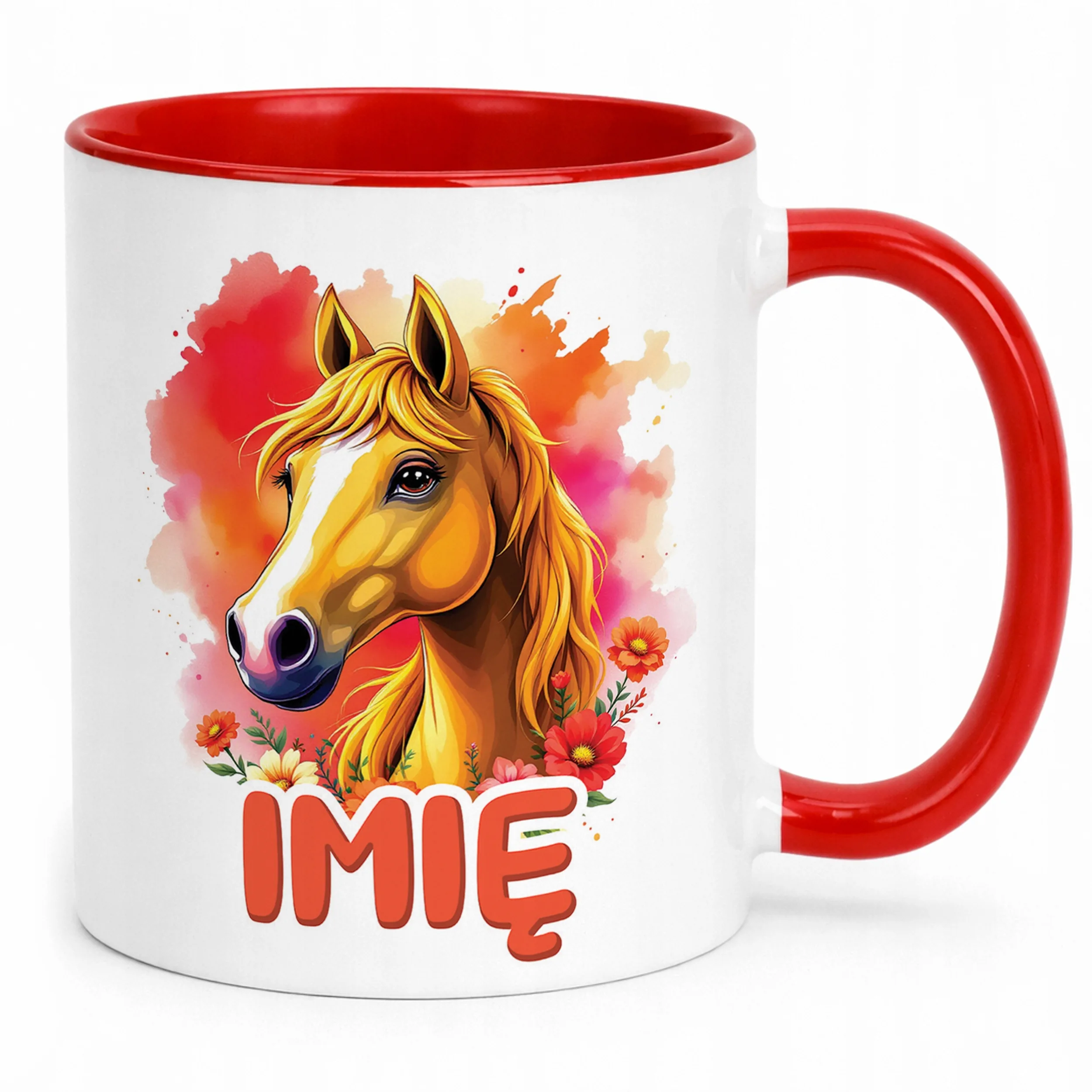 Kubek Czerwony Personalizowany Z Koniem Koń Słodki Dla Dzieci