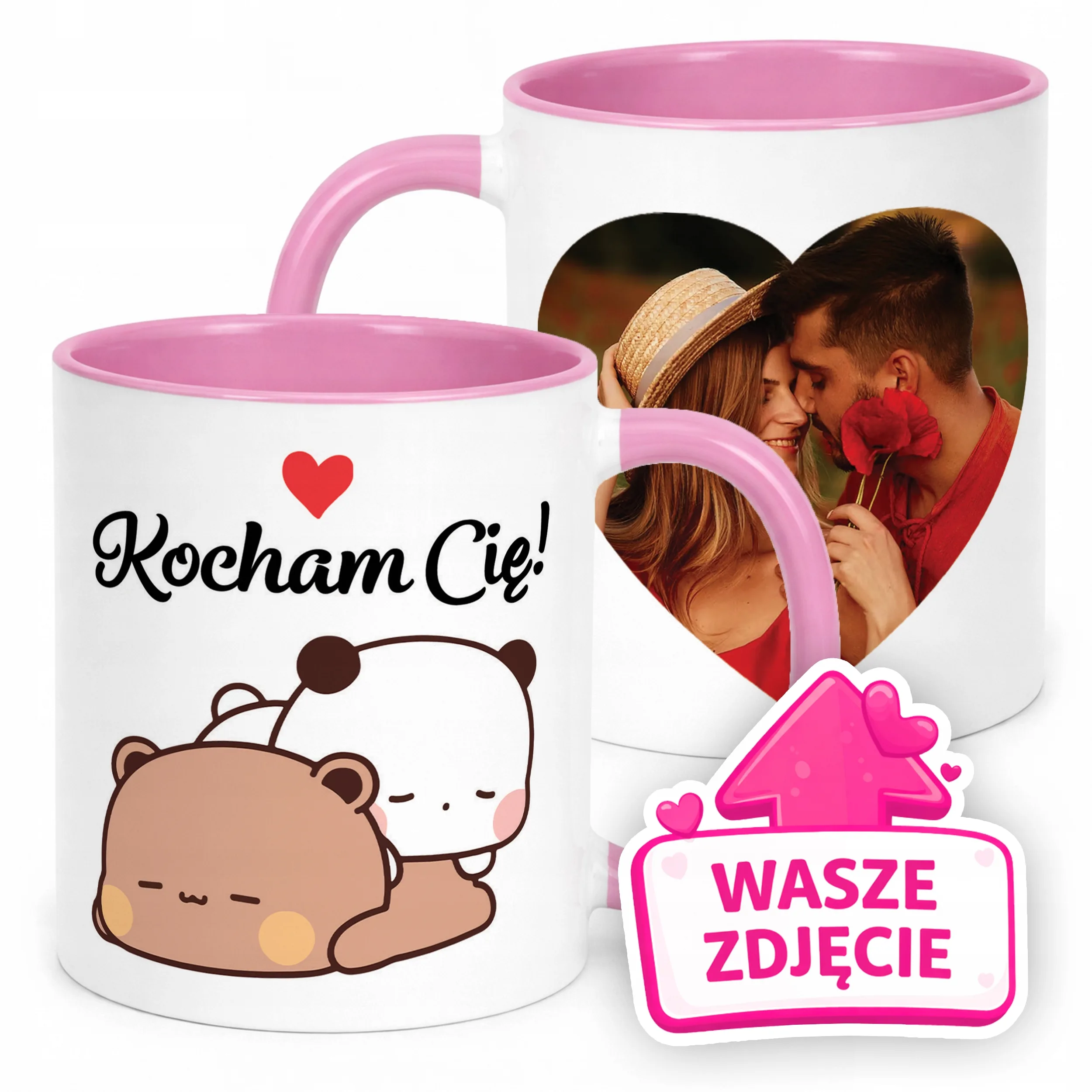 Kubek Różowy Z Własnym Zdjęciem Serce Walentynki Prezent Upominek
