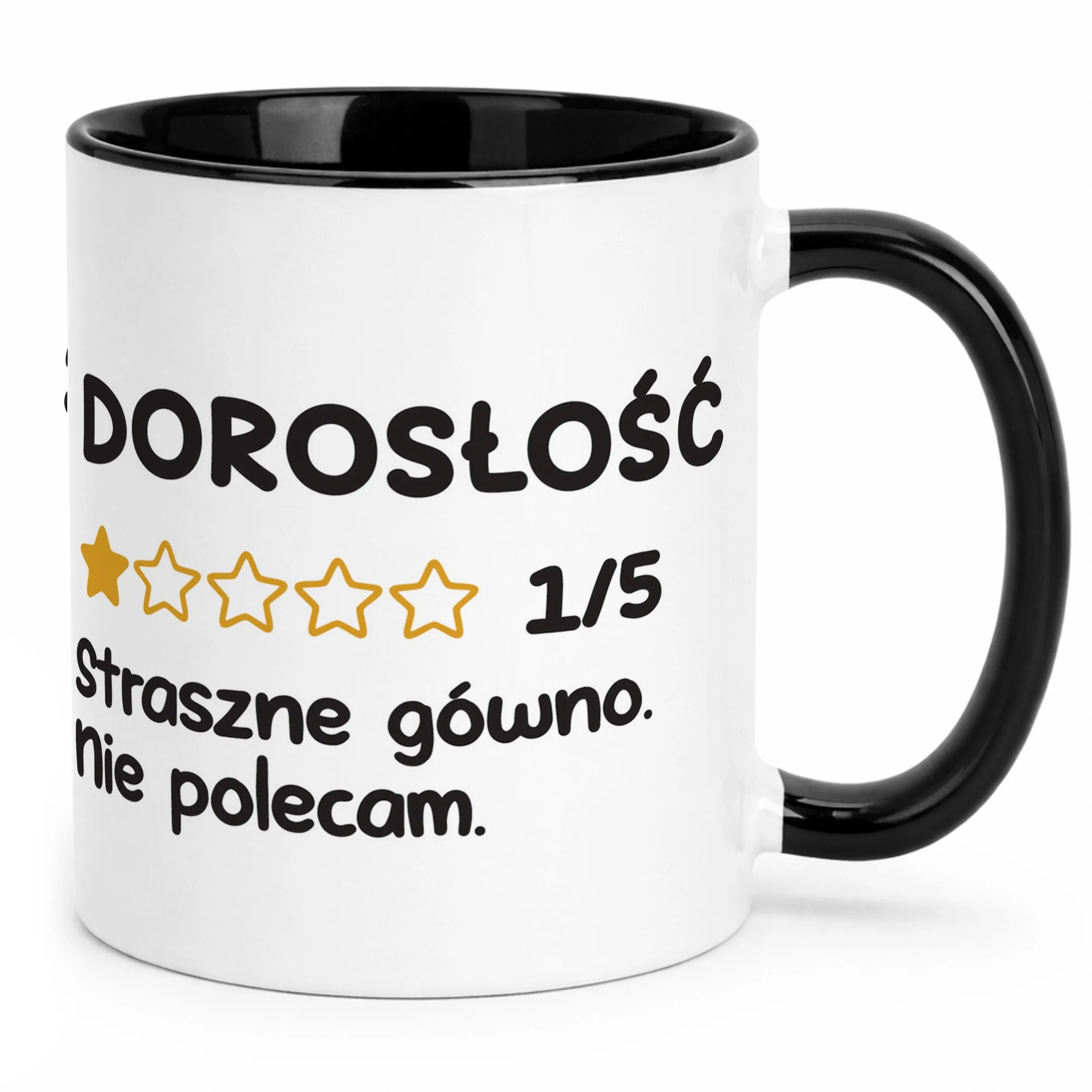Kubek Czarny Dorosłość Nie Polecam Śmieszny Zabawny Prezent